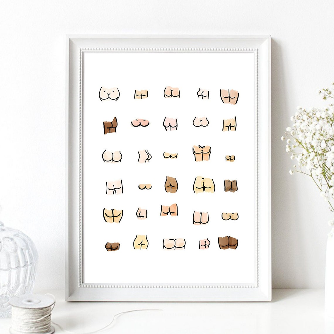 Funny Butt Sketches Diverse Skin Tones Humor Bathroom Wall Poster - Image 2