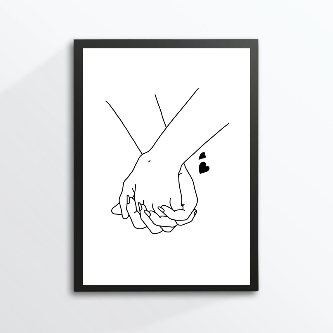 Holding Hands Couple Line Art Minimalist Love Hearts Wall Art