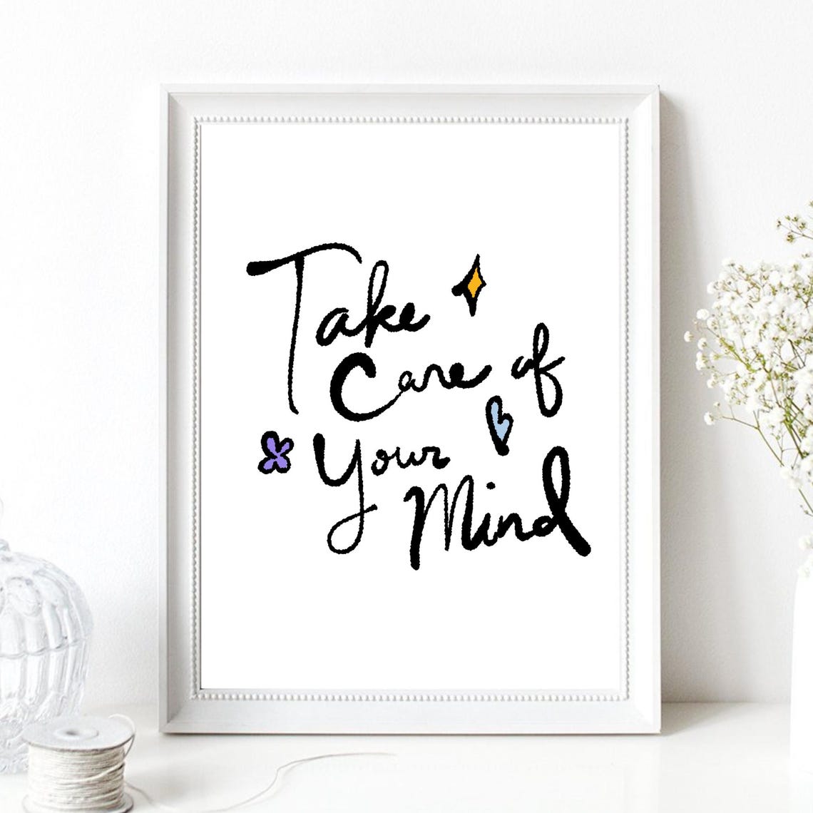 Take Care Of Your Mind Lettering Self Care Motivation Quote Wall Art