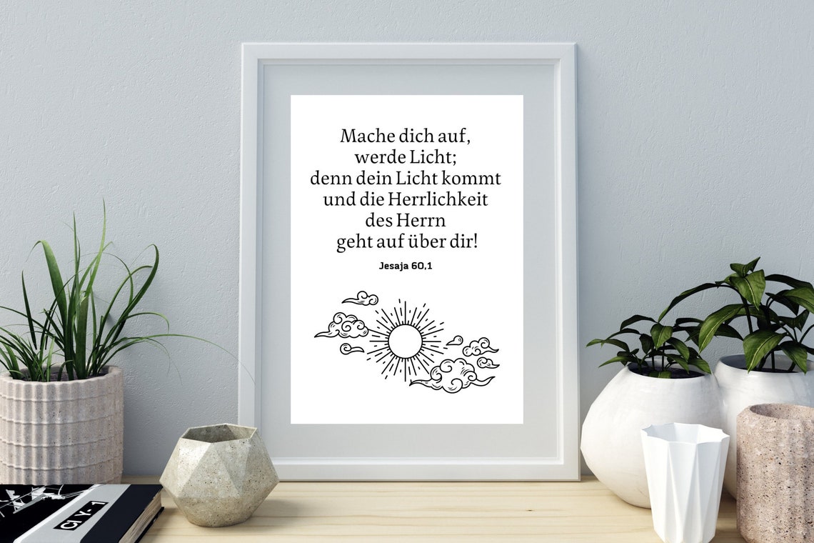 German Bible Verse Isaiah Arise Shine Sun Christian Typography Poster - Image 3