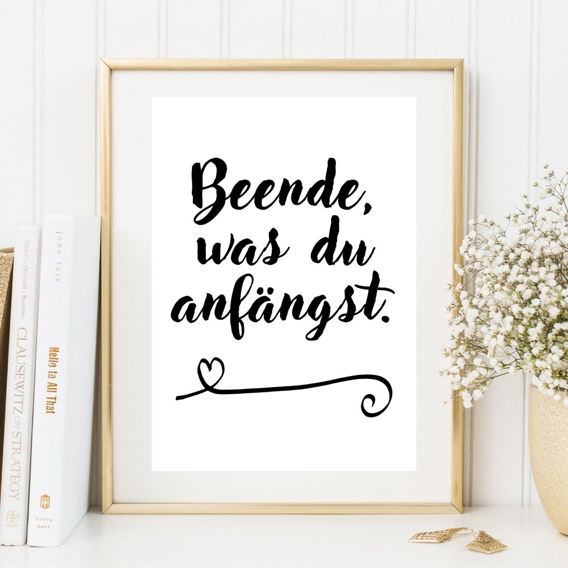 Finish What You Start German Motivational Quote Heart Wall Art Poster - Image 3