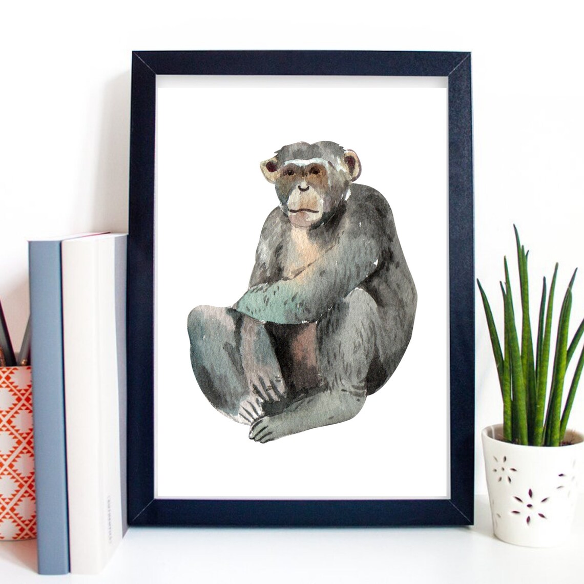Chimpanzee Monkey Nature Watercolor Art Print