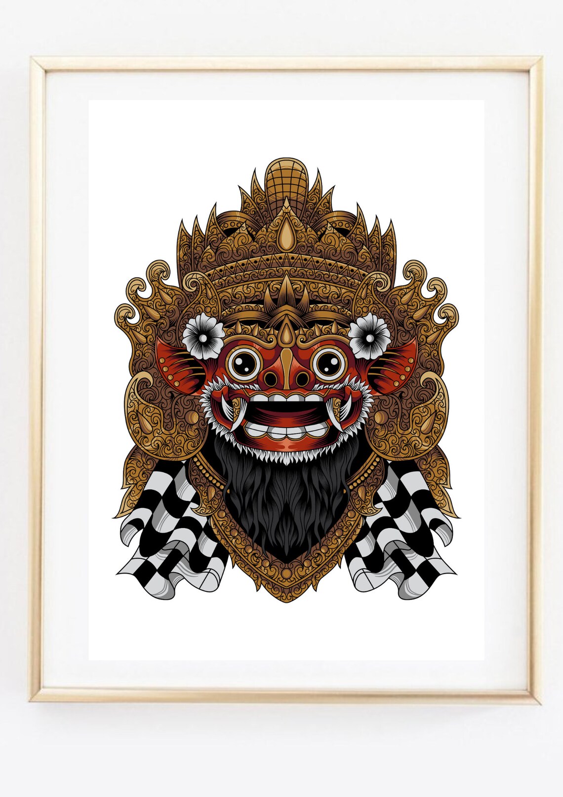 Barong Bali Balinese Lion Mask Deity Gold Red Ornate Hindu Wall Art Poster - Image 3