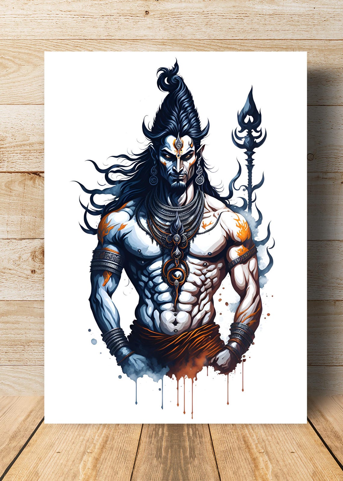Lord Shiva Hindu God Trident Powerful Divine Portrait Art Poster - Image 2