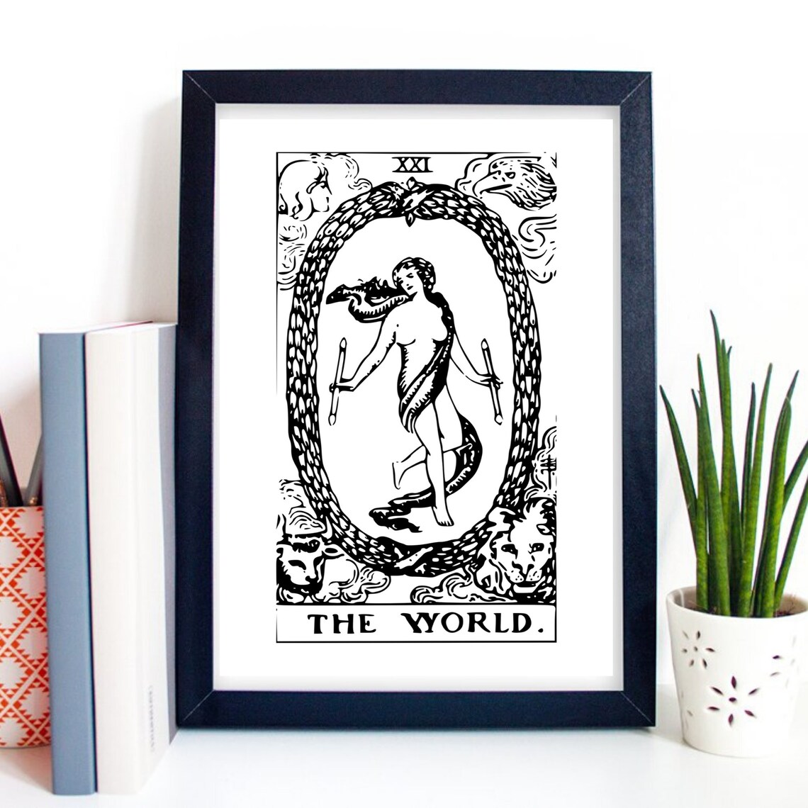 The World XXI Tarot Card Vintage Rider Waite Black White Mystical Art Print - Image 3