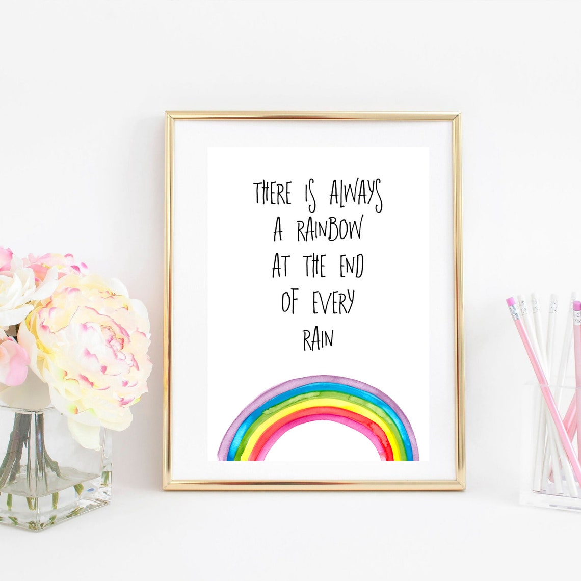 There Is Always A Rainbow Quote Watercolor Kids Nursery Wall Art