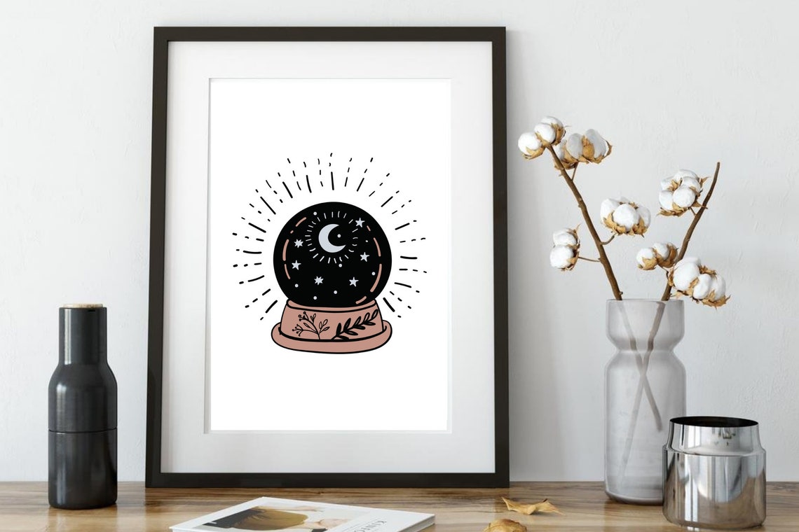 Din A4 Art Print Without Frame Glass Ball Fortune Telling Moon Esoteric Mysticism Gothic Future Picture Poster - Image 3