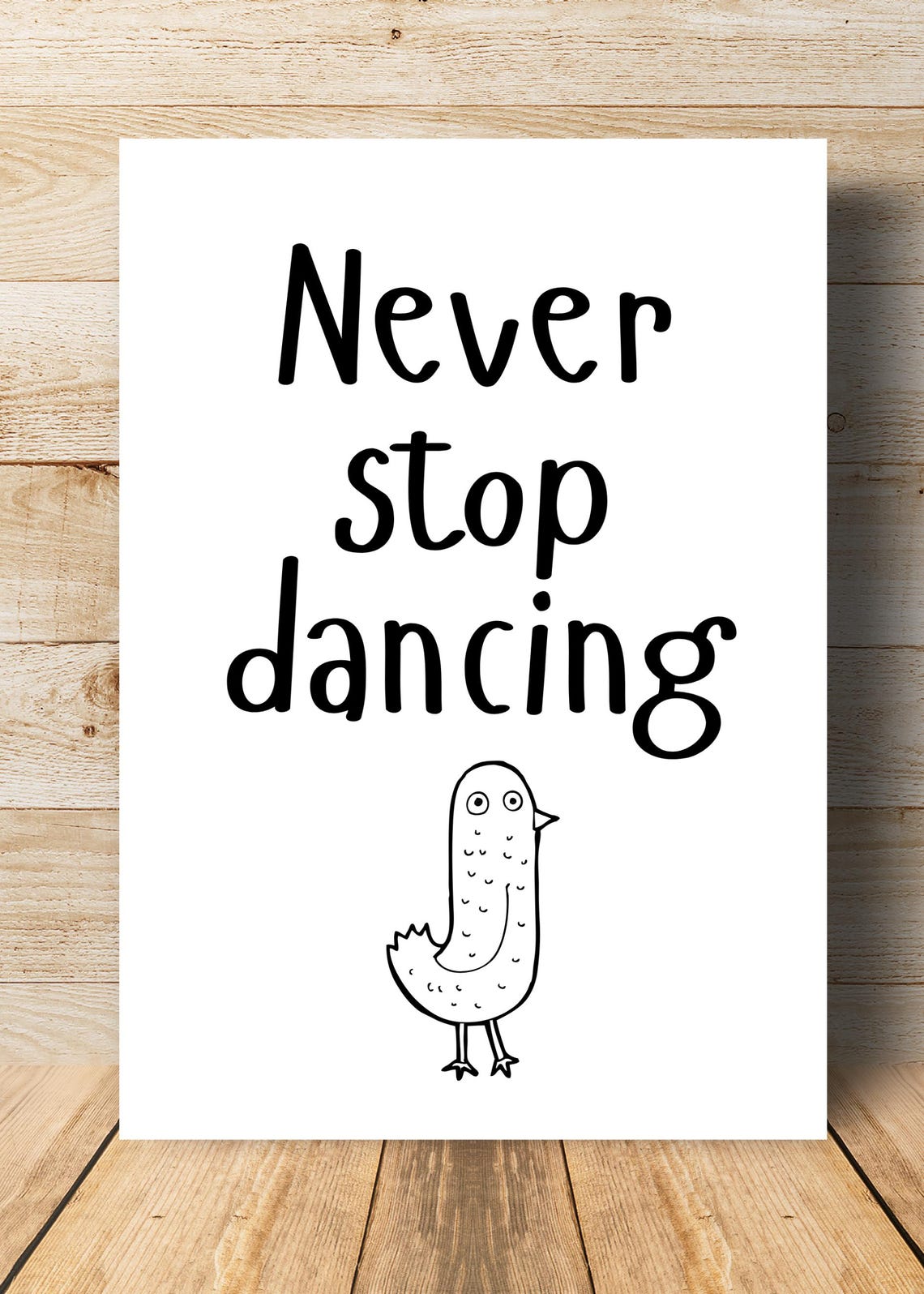 Never Stop Dancing Motivational Quote Cute Doodle Bird Art Poster - Image 2