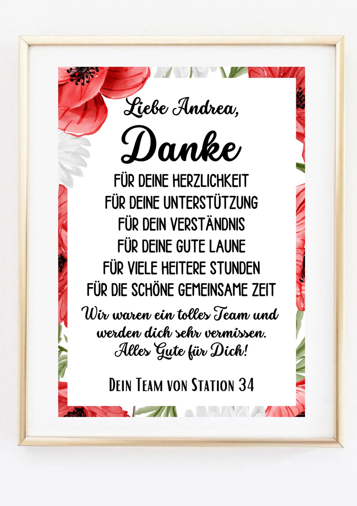 Farewell Thank You Customizable Poppy Floral Colleague Gift Poster - Image 2
