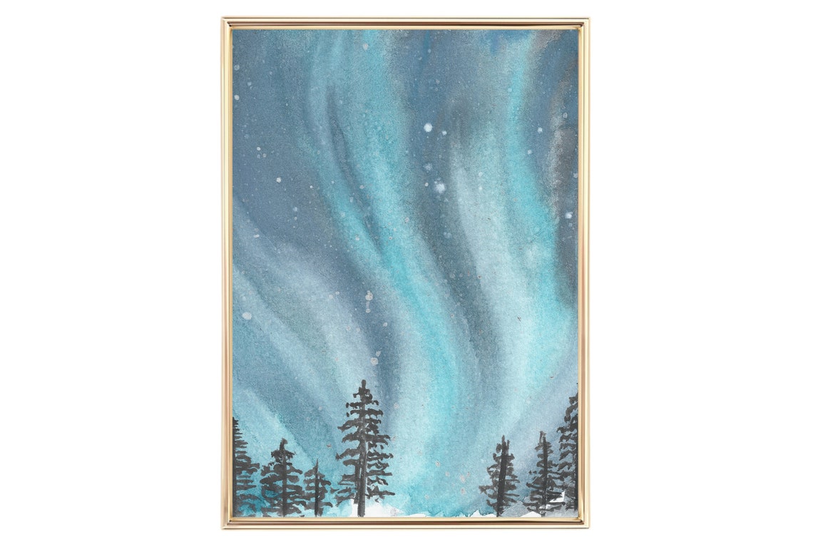 Northern Lights Aurora Borealis Night Sky Pine Forest Poster - Image 3