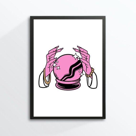 Din A4 Art Print Without Frame Glass Ball Fortune Telling Hands Esoteric Mysticism Gothic Future Picture Poster