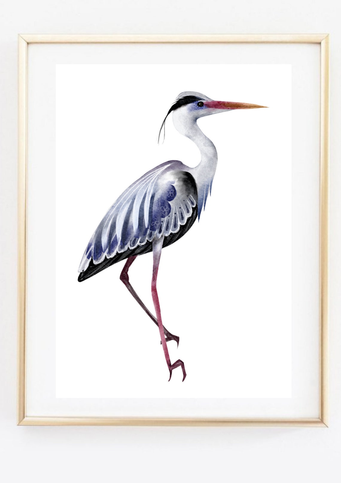 Grey Heron Standing Watercolor Bird Illustration Minimal Wall Art - Image 2