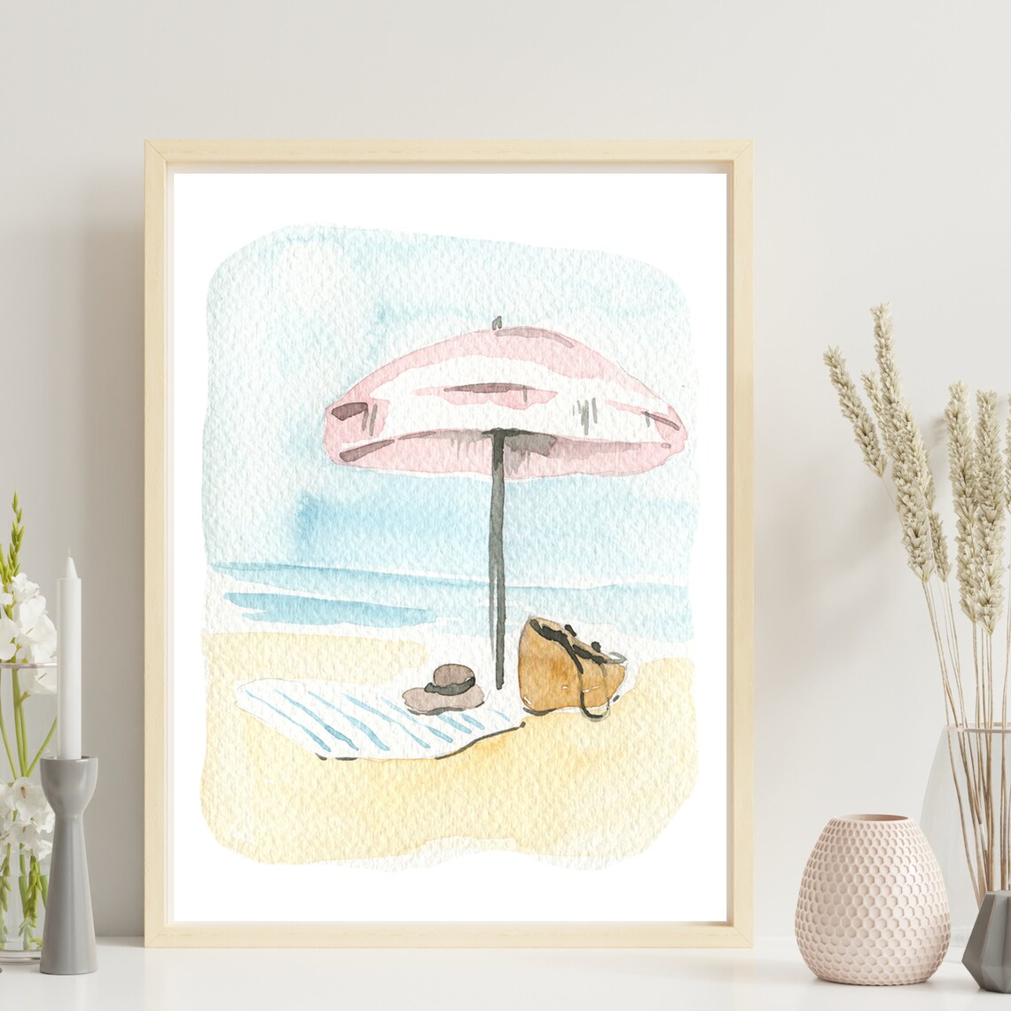 Beach Umbrella Summer Holiday Watercolor Seaside Vacation Art Poster - Image 3