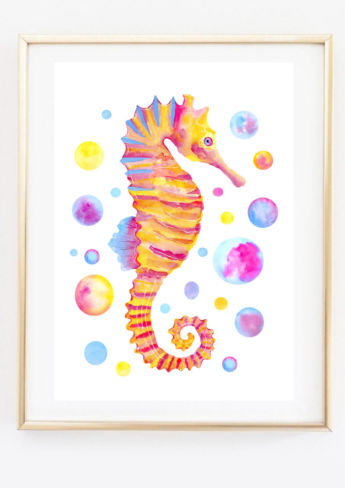 Rainbow Seahorse Colorful Watercolor Ocean Animal Kids Art Print - Image 3