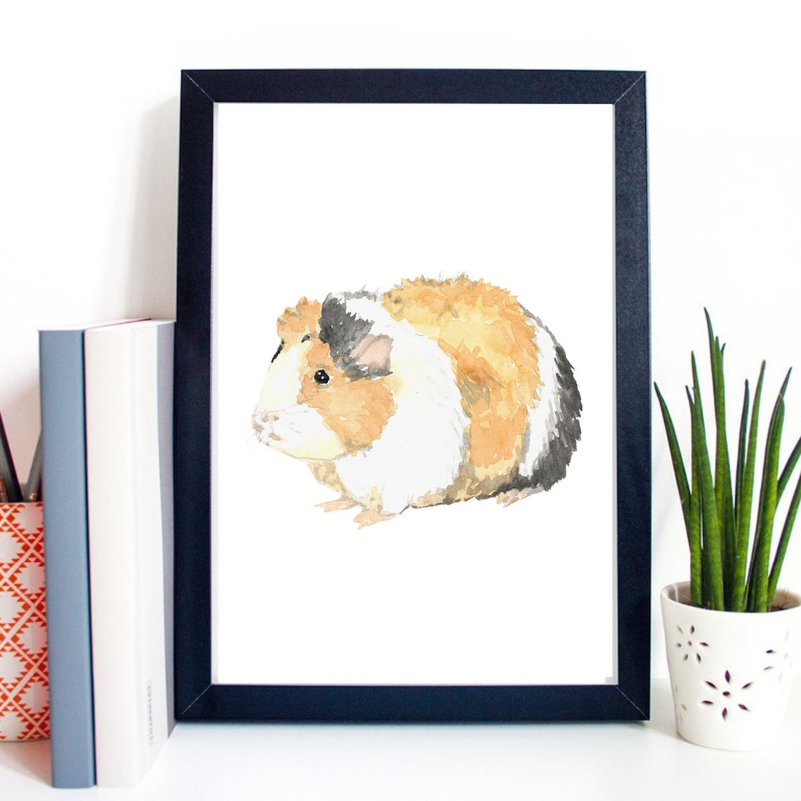 Din A4 Art Print Without Frame Cute Guinea Pig Guinea Pig Watercolor Poster Print - Image 3