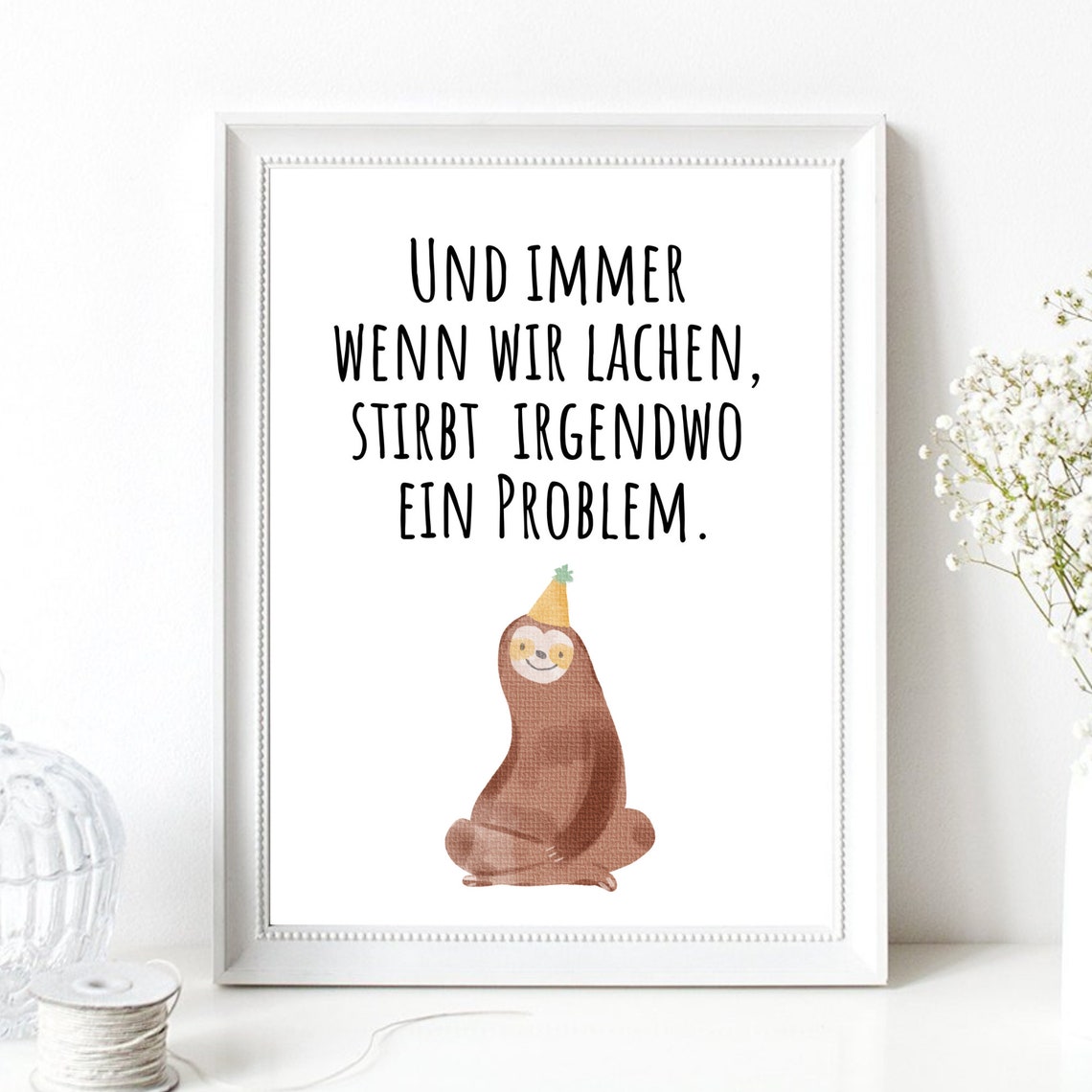 Funny German Sloth Quote Laugh Motivation Optimism Gift Poster - Image 2