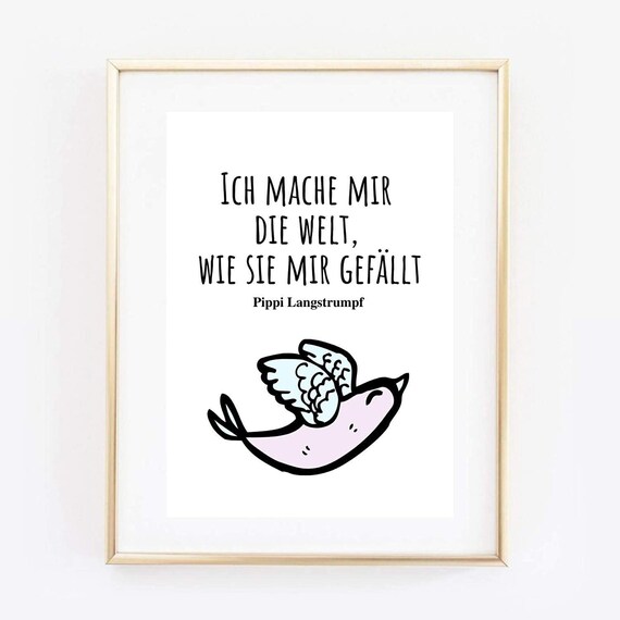 Pippi Longstocking Quote Bird Illustration Kids Room Art Print
