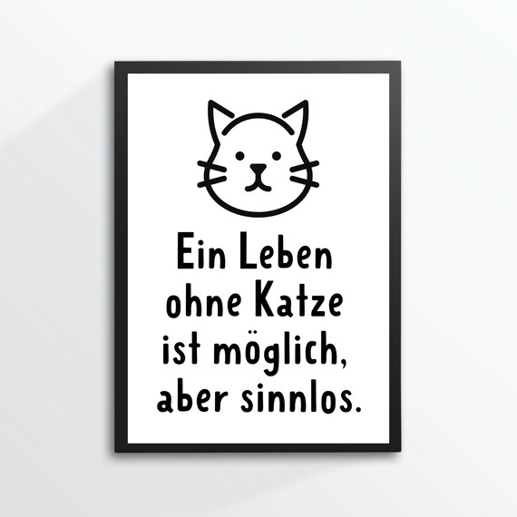Life Without A Cat Is Pointless Cute Line Drawing Humor Poster