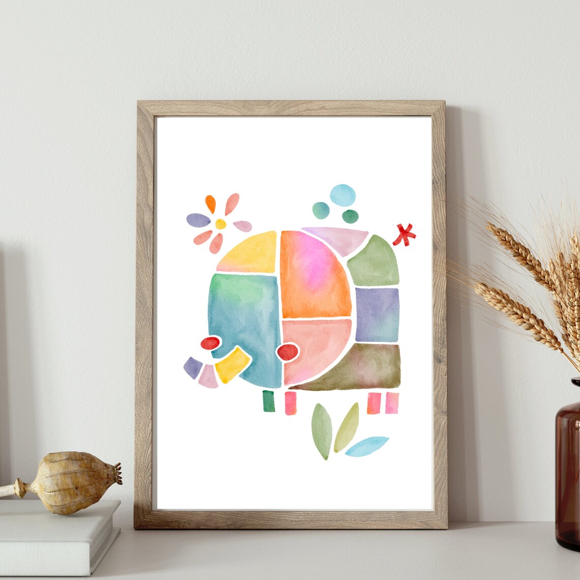 Colorful Geometric Elephant Abstract Watercolor Scandi Nursery Wall Art - Image 3