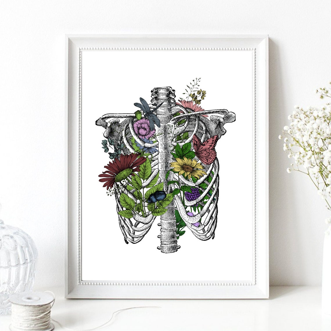 Anatomical Ribcage Flowers Vintage Skeleton Botanical Art Print - Image 2
