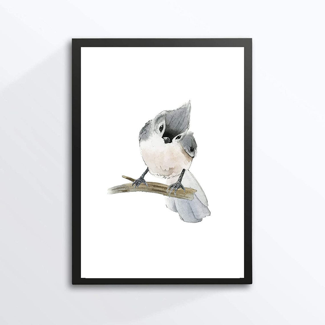 Crested Songbird On Branch Soft Watercolor Bird Portrait Art Print - Image 2
