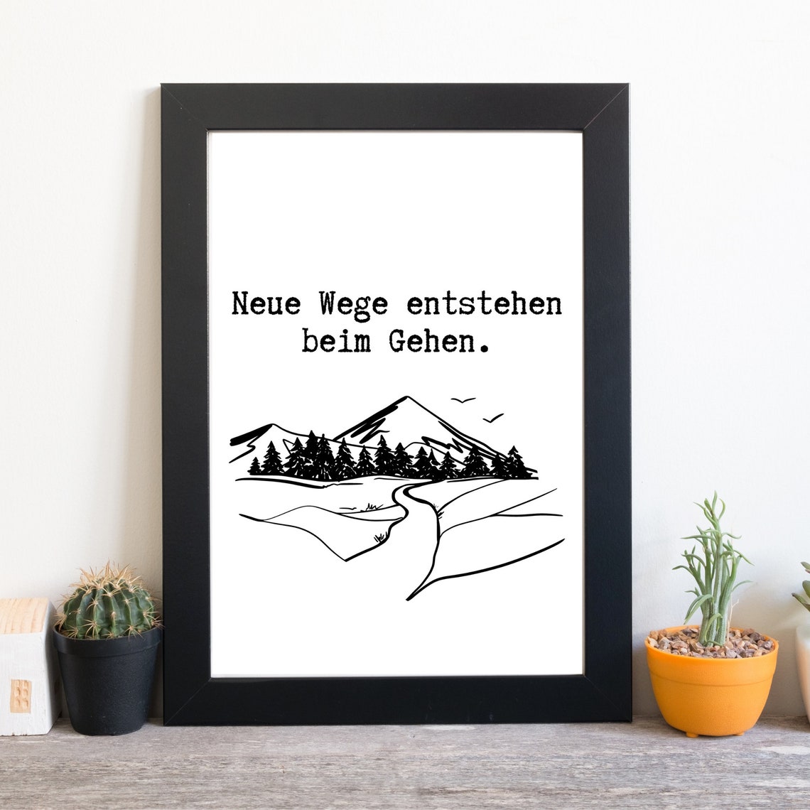 New Paths Motivational Quote with Mountain Trail Line Art Poster
