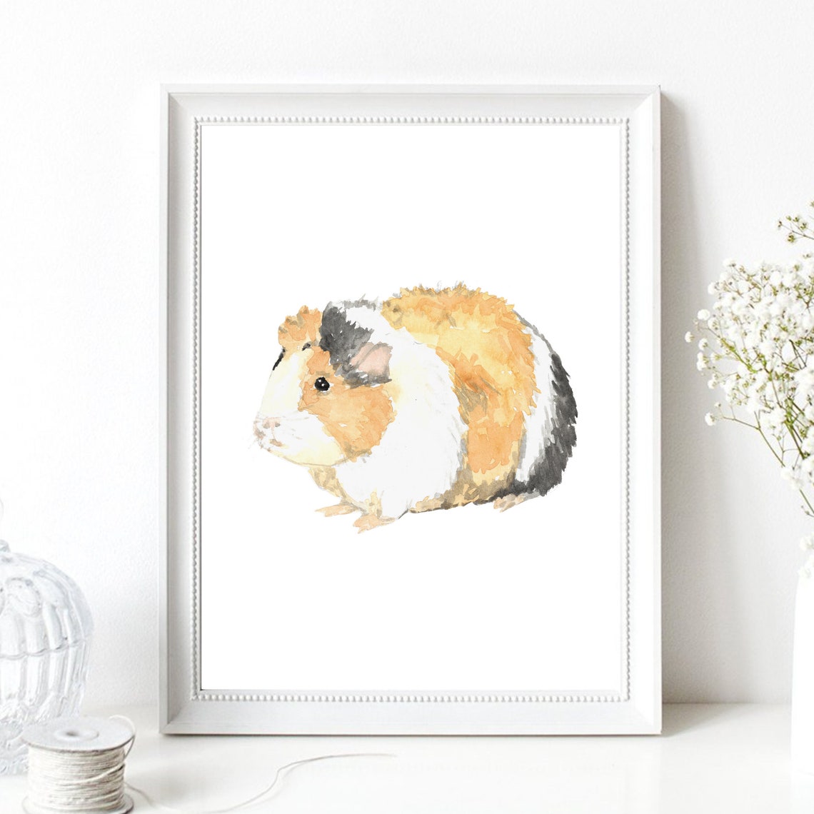 Din A4 Art Print Without Frame Cute Guinea Pig Guinea Pig Watercolor Poster Print