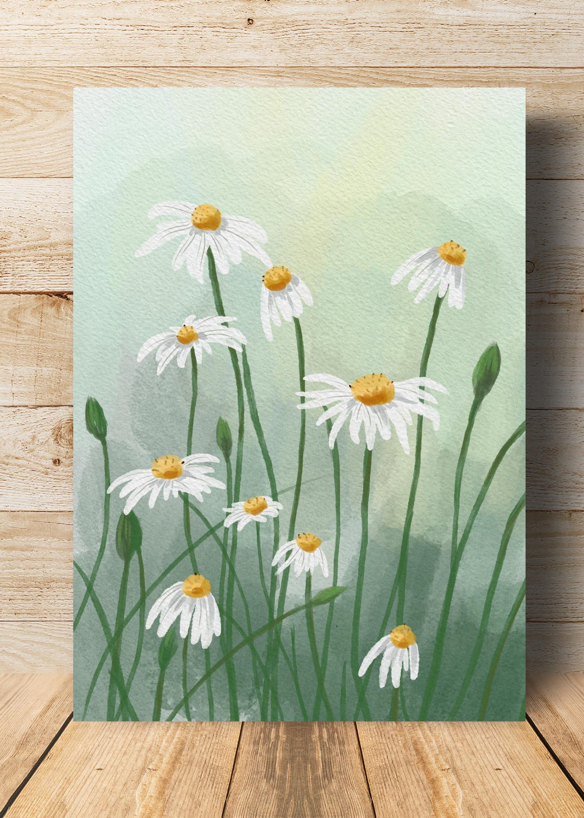 White Daisy Meadow Spring Flowers Watercolor Botanical Wall Art - Image 2