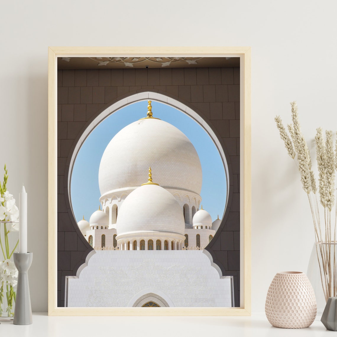 Sheikh Zayed Grand Mosque Abu Dhabi White Domes Archway Travel Poster - Image 3