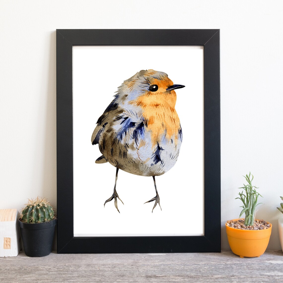 European Robin Bird Watercolor Orange Breast Garden Bird Animal Poster