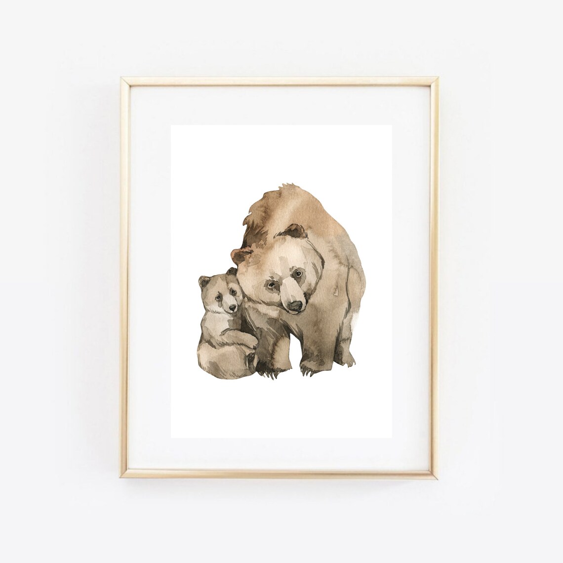 Brown Bear Mother With Cub Watercolor Forest Animal Nursery Art Print - Image 2