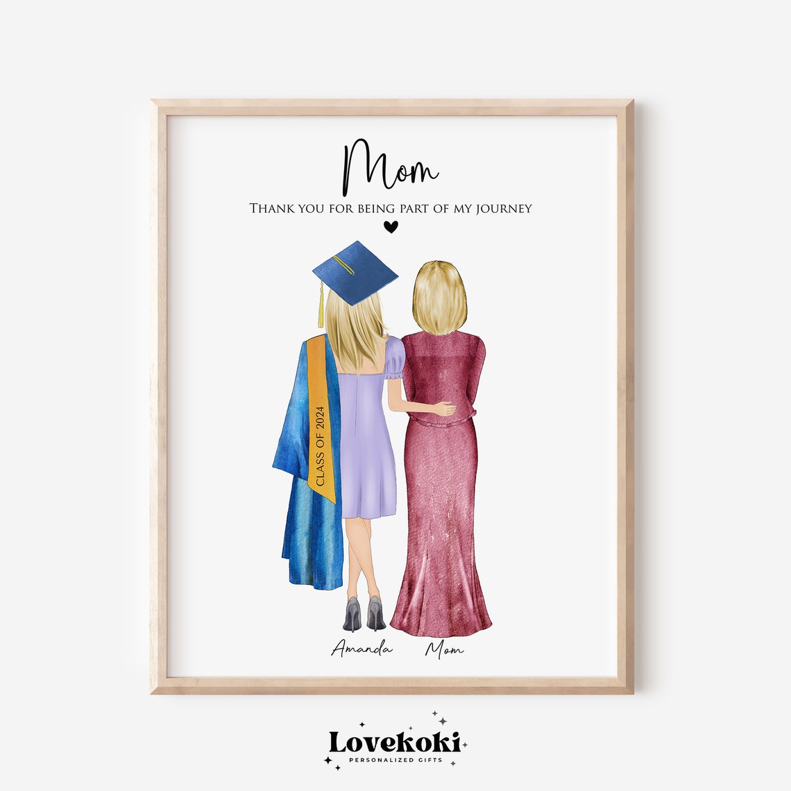 Graduate Girl Daughter With Mom Poster Appreciation Gifts For Mom Thank You Card Custom College Graduation 2025 Print Gifts