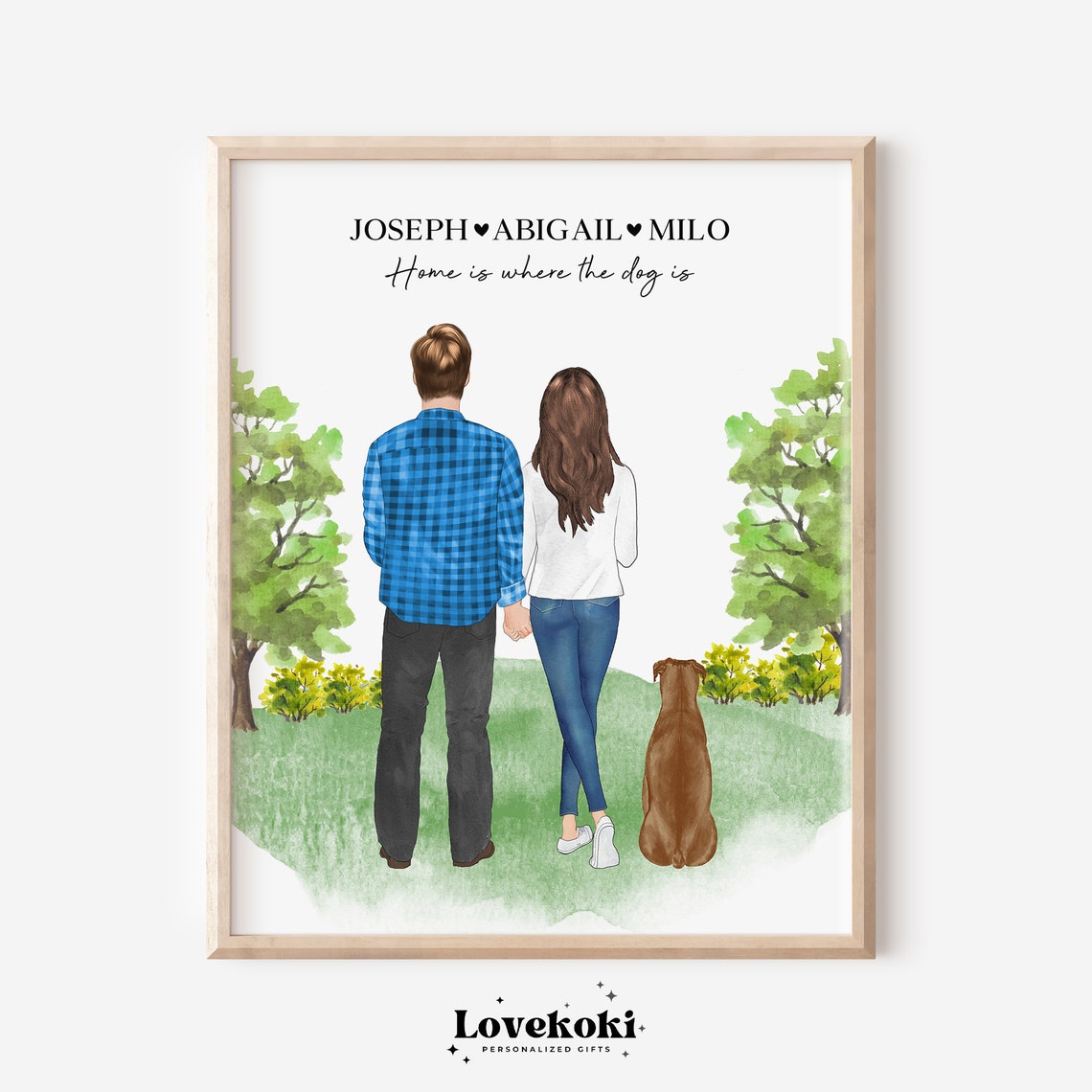 Personalized Couple With Dog Park Custom Name Home Dog Wall Art Print