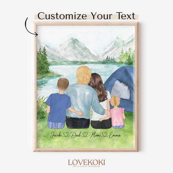 Mothers Day Gift For Mom Dad From Daughter Son Custom Family Portrait With Pet Personalized Family Wall Art Illustration Drawing Family Gift