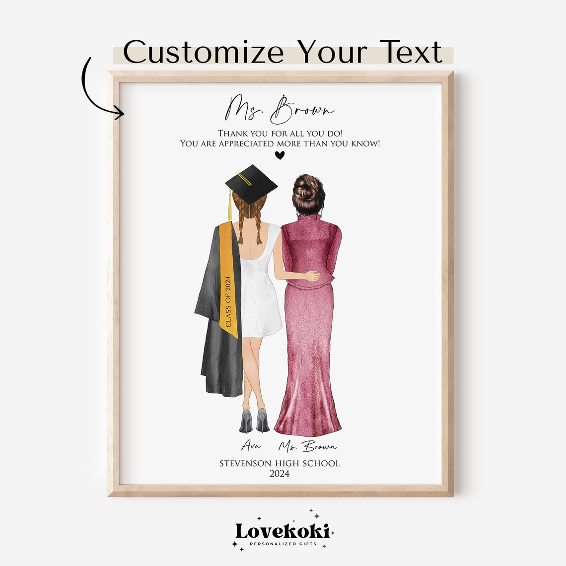 Graduate Girl With Teacher Poster Appreciation Gifts For Teacher Thank You Card Custom High School Graduation 2025 Print Gifts
