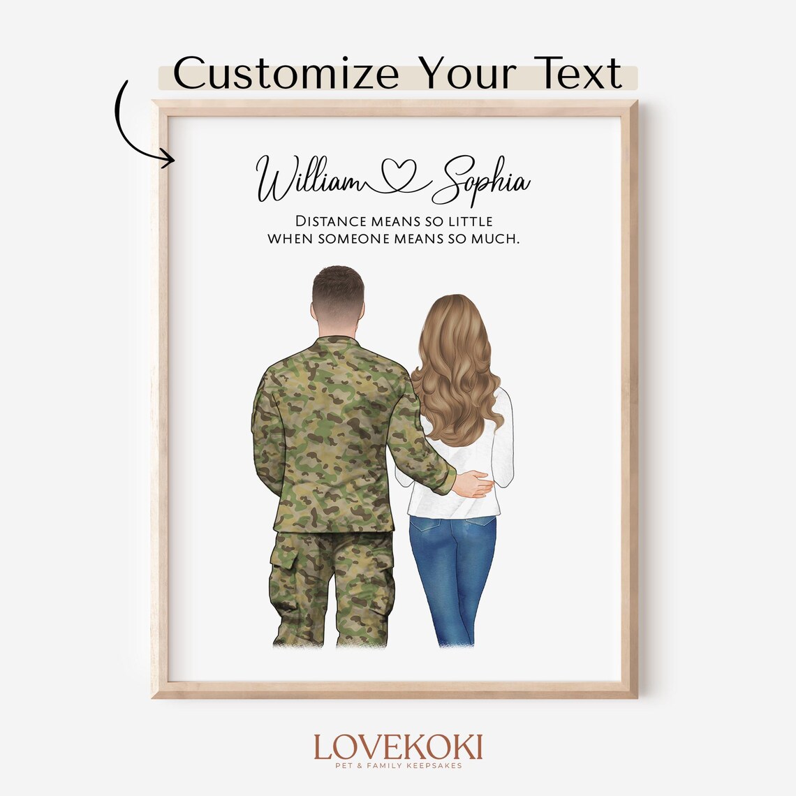 Custom Military Couple Portrait With Pets Gift Print