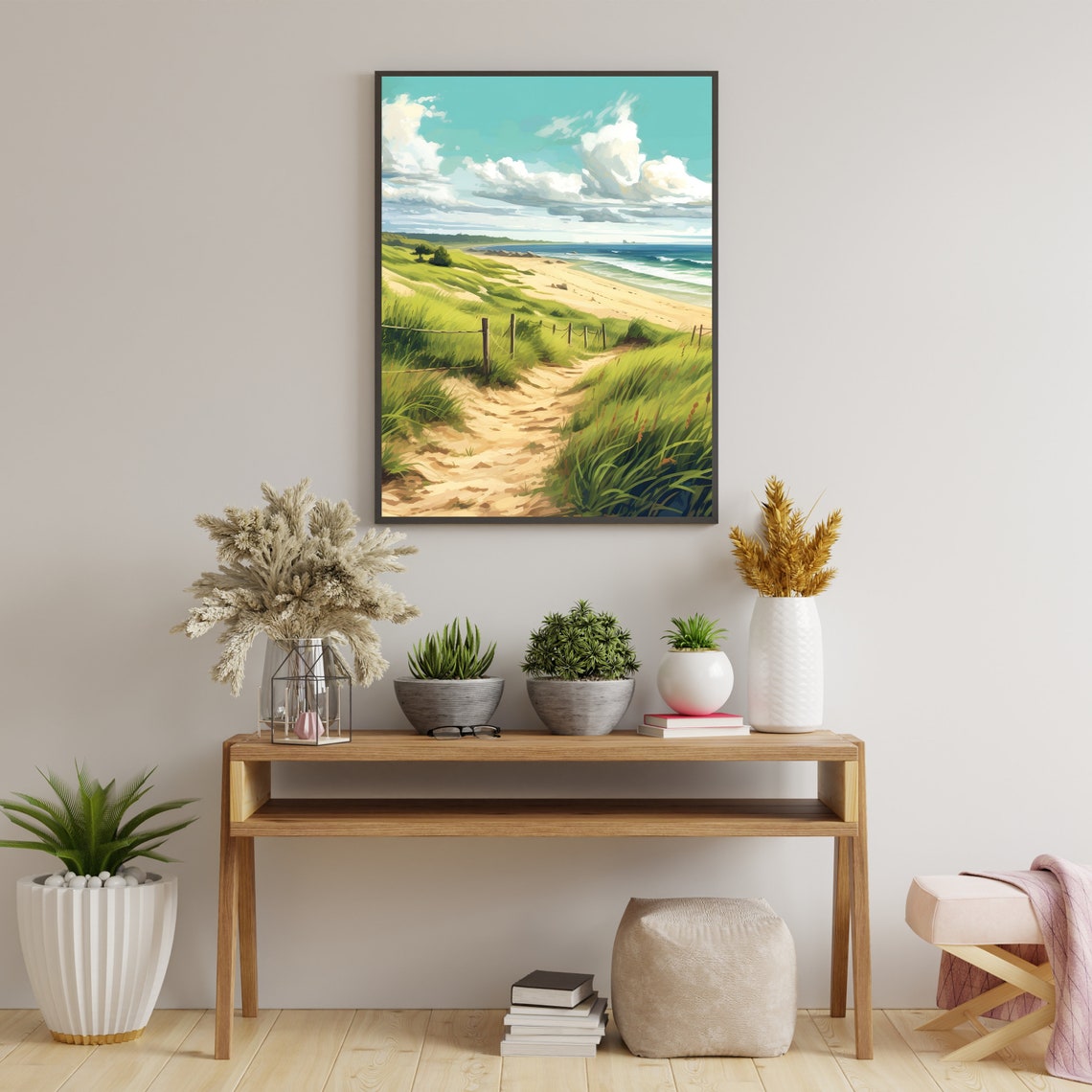 Sandy Dune Path Through Beach Grass to Ocean Coastal Painting Poster - Image 3