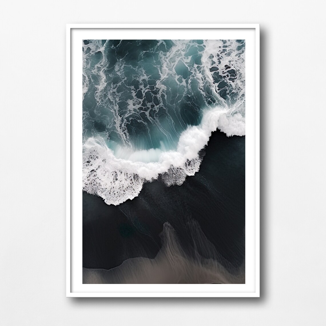 Black Sand Beach Aerial View Ocean Travel Poster