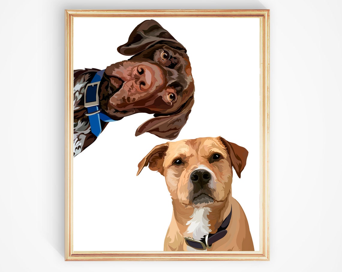 Custom Two Dog Peekaboo Portrait Framed Pair Fun Gift Poster