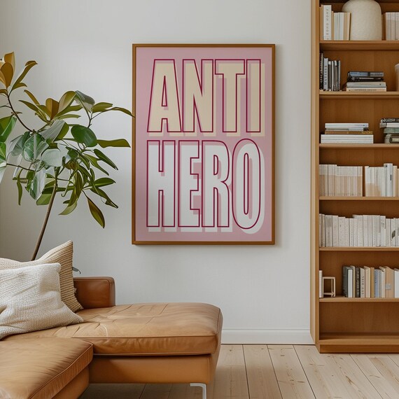 Anti Hero Typography Poster Bold Red Outline On Pink Background Perfect For Fans Of Taylors Lyrics Aesthetic Wall Art For Empowerment