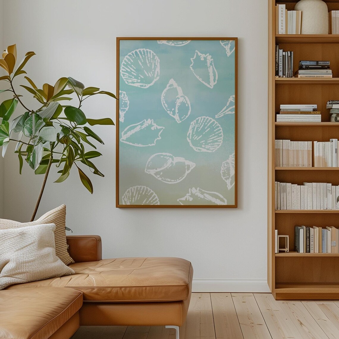 Seashell Watercolor Art Print, Coastal Ocean Pattern
