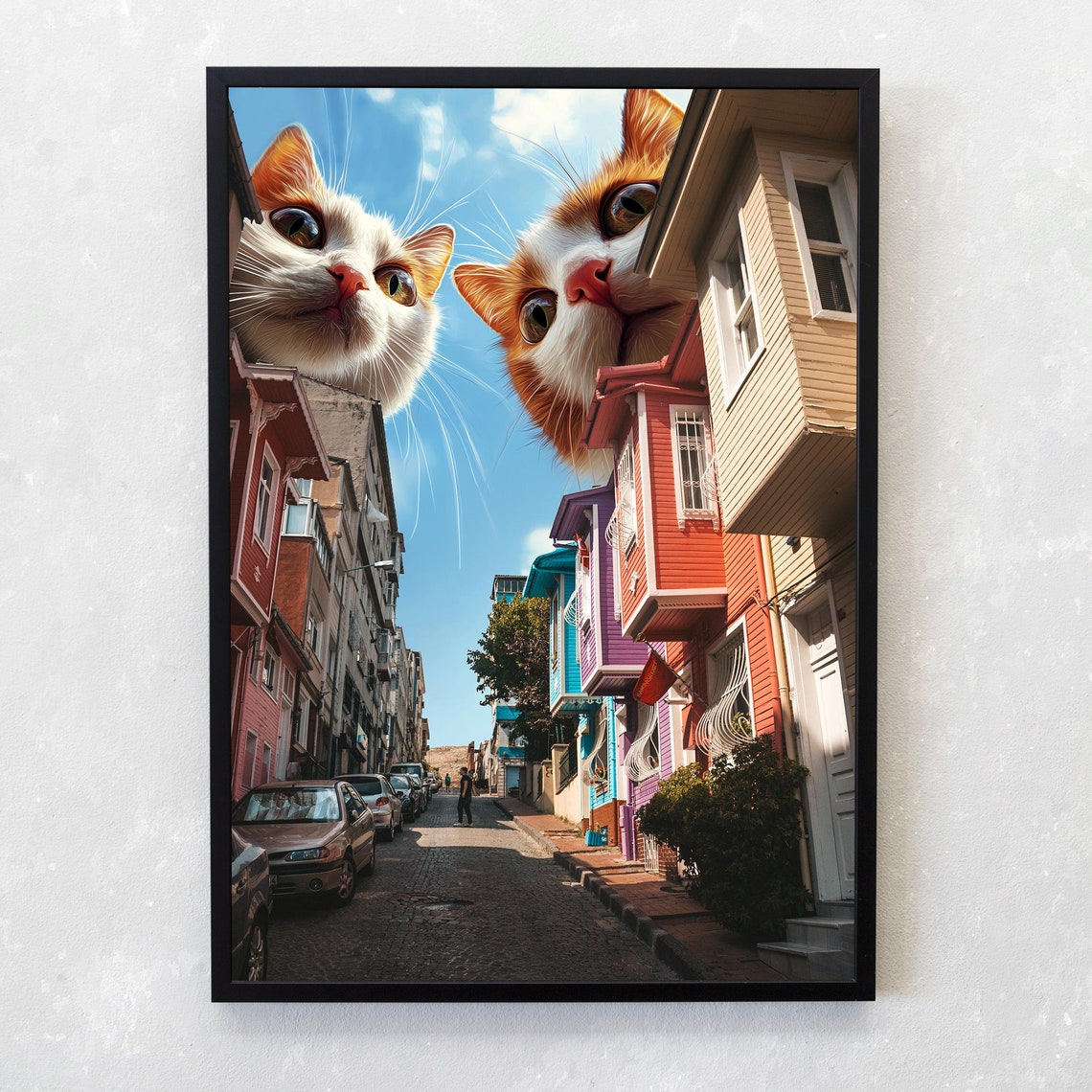 Peeking Funny Cat Poster Collage Art Surreal Cat Wall Art Cute Kitten Illustration Cat Lover Gift Cat Doing Things