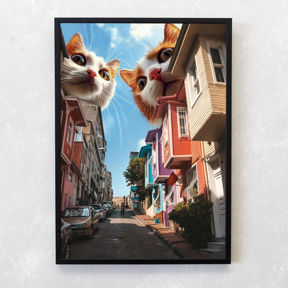 Peeking Funny Cat Poster Collage Art Surreal Cat Wall Art Cute Kitten Illustration Cat Lover Gift Cat Doing Things