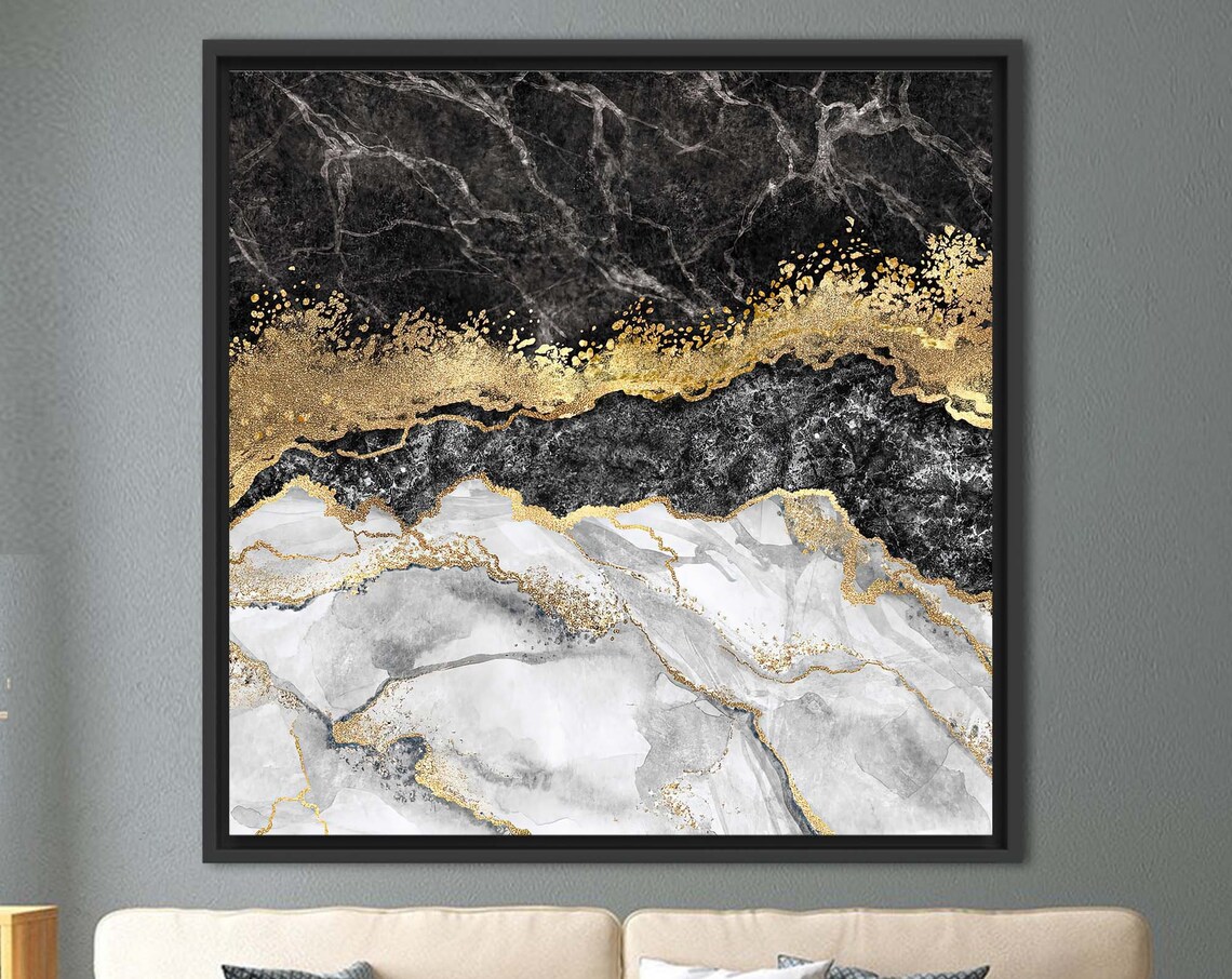 Black And Gold Marble Alcohol Ink Abstract Print