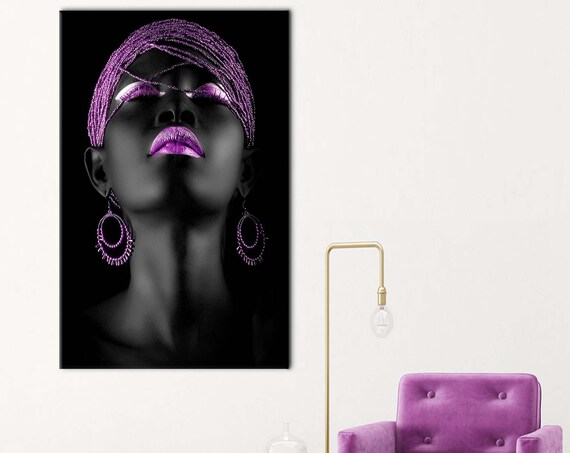 Stunning Purple Beaded Portrait Modern Monochrome Beauty Art Poster