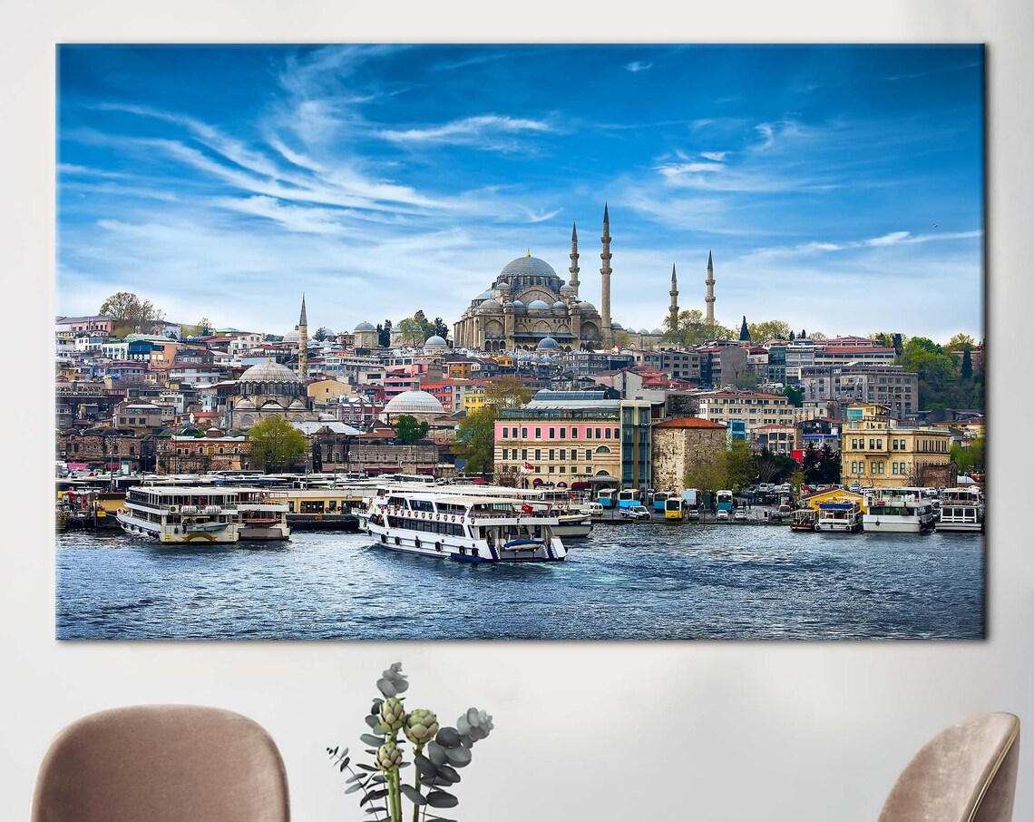 Istanbul Artwork, Turkey Seascape Mosque Landscape Poster