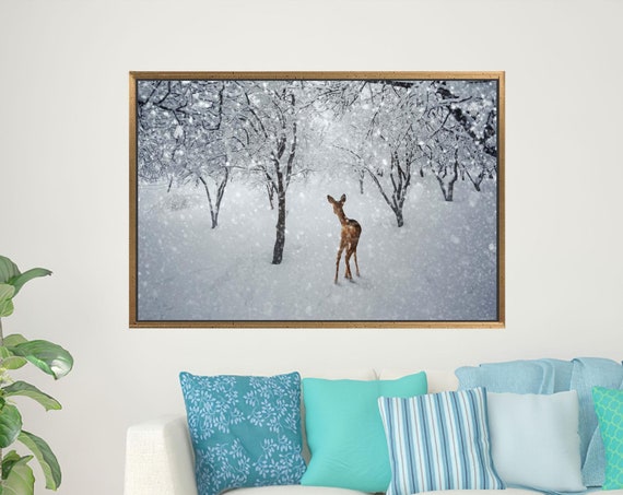 Deer Canvas Art Winter Landscape Wall Decor Animal Home Decoration Valentines Day Gift For Him Personalized