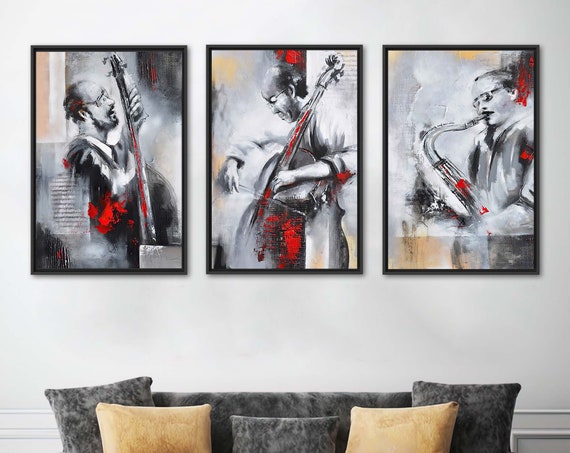 Musician Printed Set Of 3 Artwork Jazz Poster Music Room Wall Decor Saxophone Abstract
