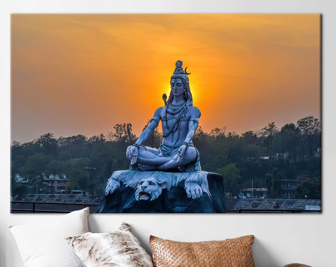 Buddha Sunset Wall Art Print, Buddhist Sculpture