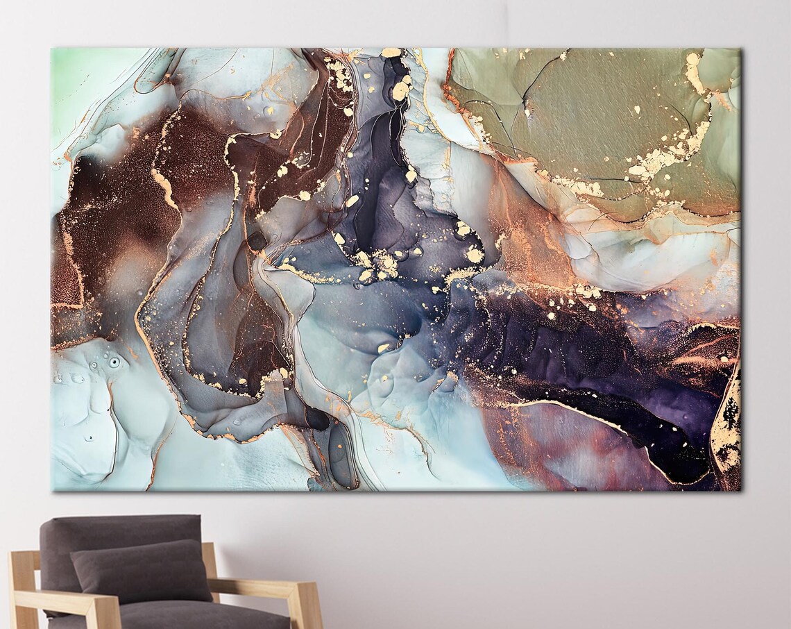 Modern Marble Abstract Wall Art, Gold Decor Print
